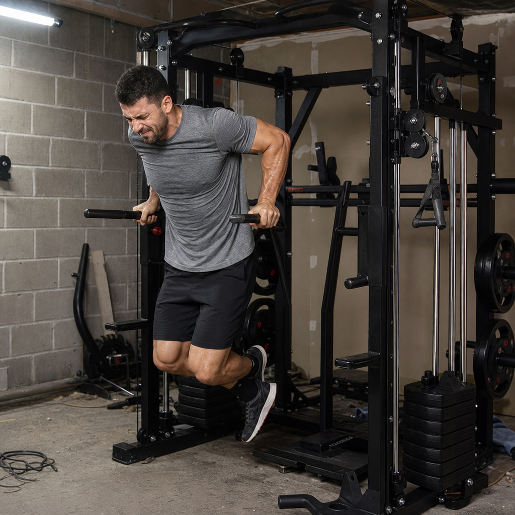 Smith Machine Power Cage – All-in-One Functional Trainer, Squat Rack, Cable Crossover & Weight Stack | 1,763 lb Capacity