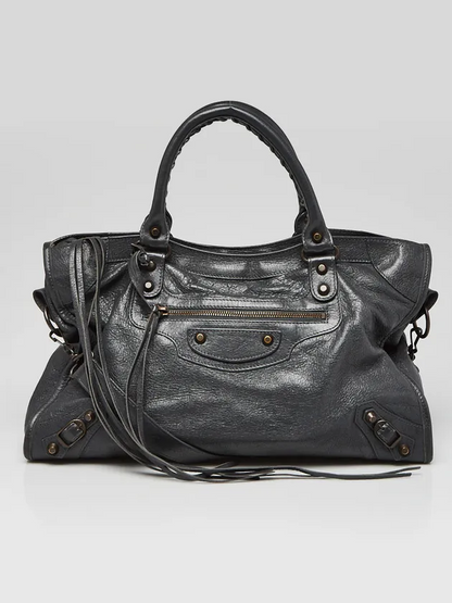 Gris Fossile Lambskin Leather Motorcycle City Bag