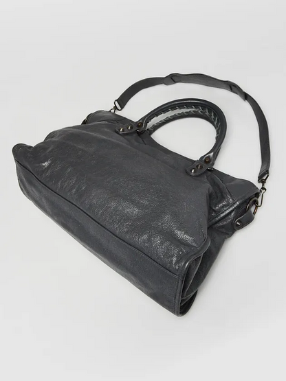 Gris Fossile Lambskin Leather Motorcycle City Bag