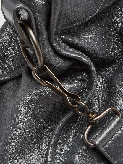 Gris Fossile Lambskin Leather Motorcycle City Bag