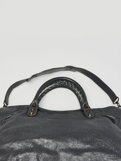 Gris Fossile Lambskin Leather Motorcycle City Bag