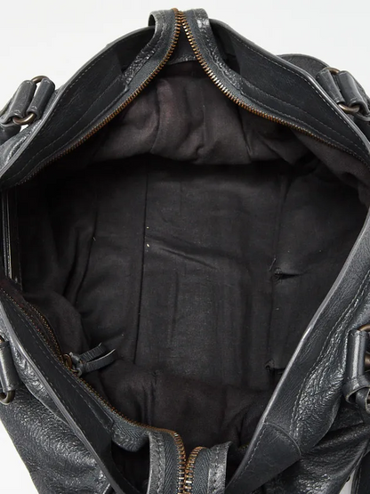 Gris Fossile Lambskin Leather Motorcycle City Bag