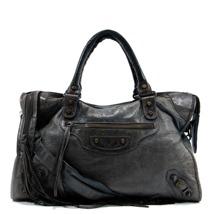 Gris Fossile Lambskin Leather Motorcycle City Bag