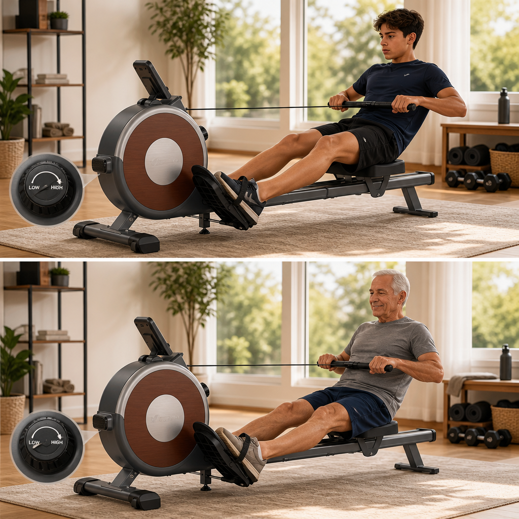 Magnetic Rowing Machine – Foldable Home Rower, 16-Level Resistance, Bluetooth App, 350lb Capacity