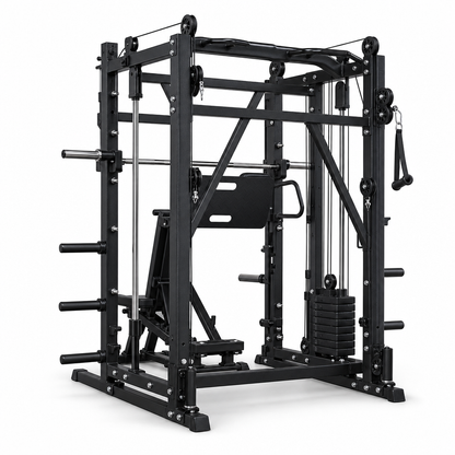 Smith Machine Power Cage – All-in-One Functional Trainer, Squat Rack, Cable Crossover & Weight Stack | 1,763 lb Capacity