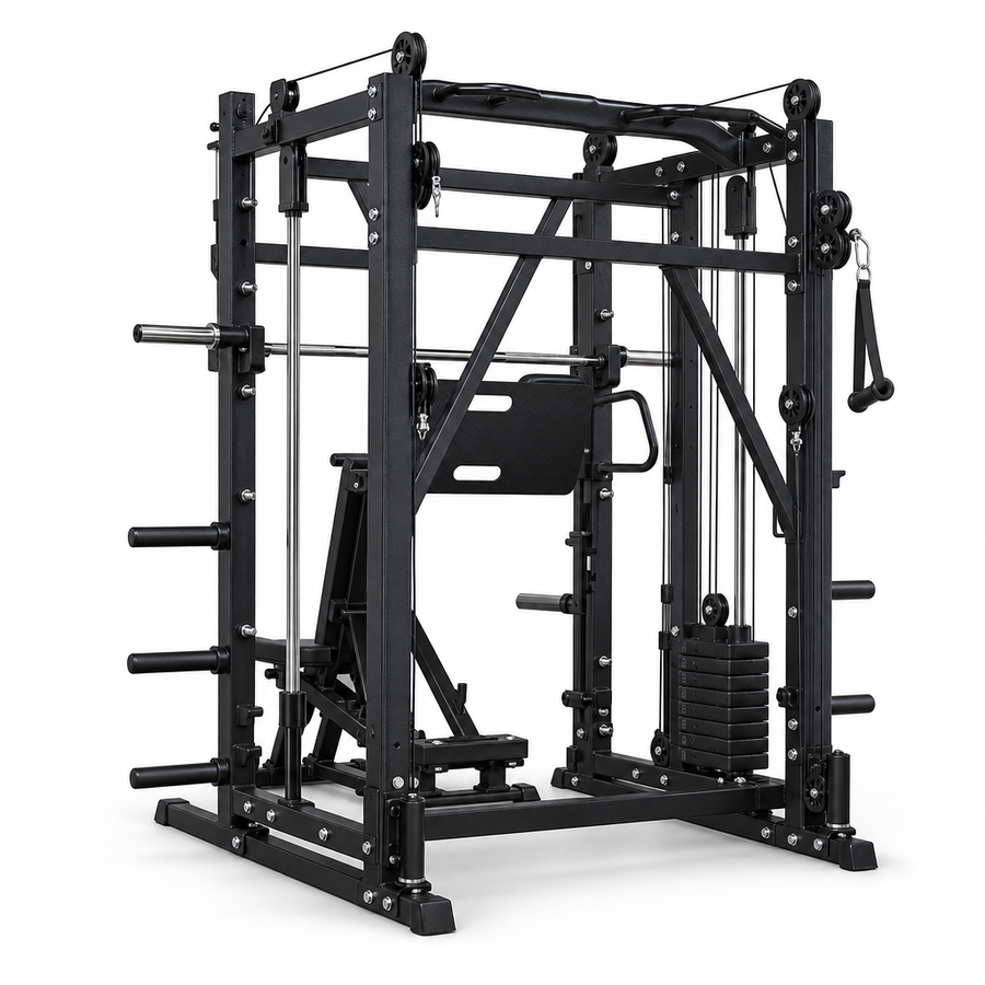Smith Machine Power Cage – All-in-One Functional Trainer, Squat Rack, Cable Crossover & Weight Stack | 1,763 lb Capacity