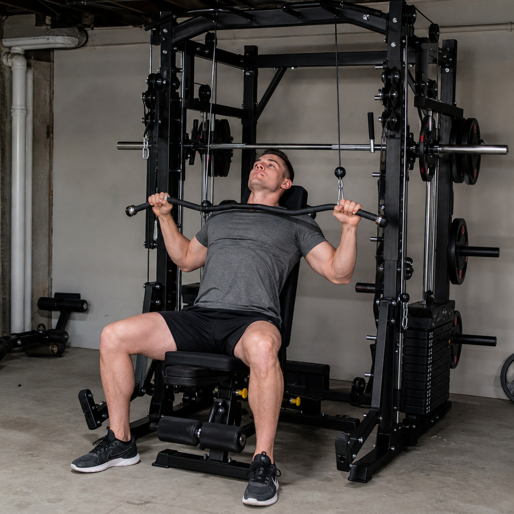 Smith Machine Power Cage – All-in-One Functional Trainer, Squat Rack, Cable Crossover & Weight Stack | 1,763 lb Capacity