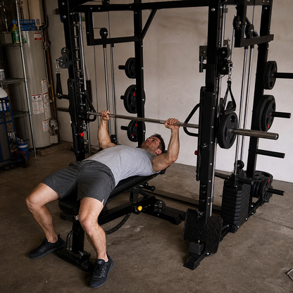 Smith Machine Power Cage – All-in-One Functional Trainer, Squat Rack, Cable Crossover & Weight Stack | 1,763 lb Capacity